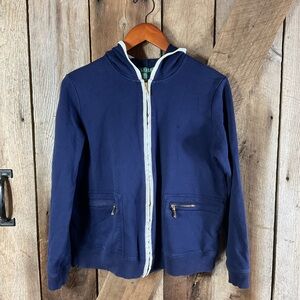 Lauren Ralph Lauren Navy Blue Zipper Hoodie w/White Trim and Gold Zippers Size L